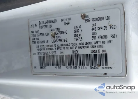 2001 Dodge Ram 2500 St z USA, uszkodzony, nr VIN 1B7KF23761J515236